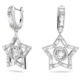 Swarovski Stella hoop earrings Star, White, Rhodium plated