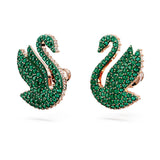"Swarovski Iconic Swan stud earrings Green, Rose gold-tone plated"