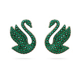 "Swarovski Iconic Swan stud earrings Green, Rose gold-tone plated"