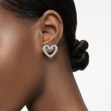 Swarovski Una Stud Earrings Heart Small White Rhodium plated