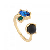 Les Nereides You And I Ring Ring With Onyx And Blue And Green Rhinestone